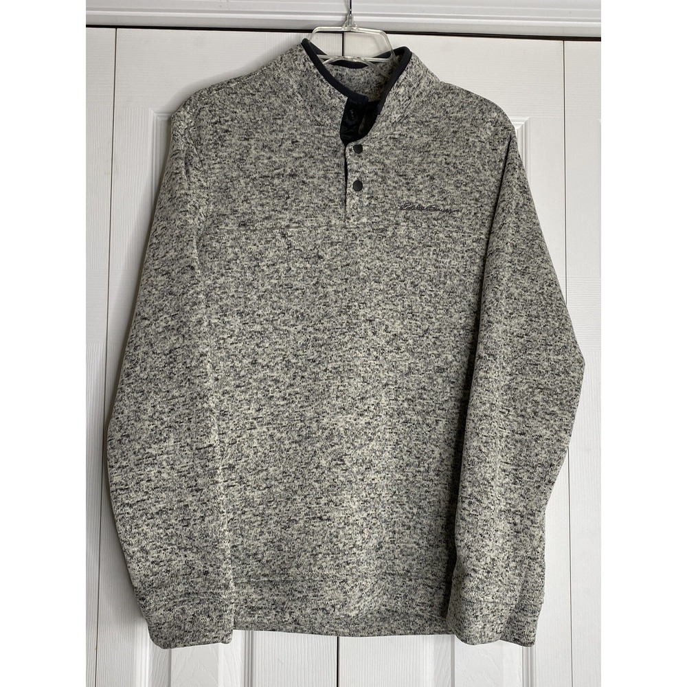 Eddie Bauer Sweatshirt Radiator Fleece Mock Neck 1/4 Snap Pullover Gray Men's M